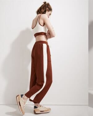 Madewell MWL Wide Leg Sweatpants S Athleisure Loungewear Rust Cream Side Stripe